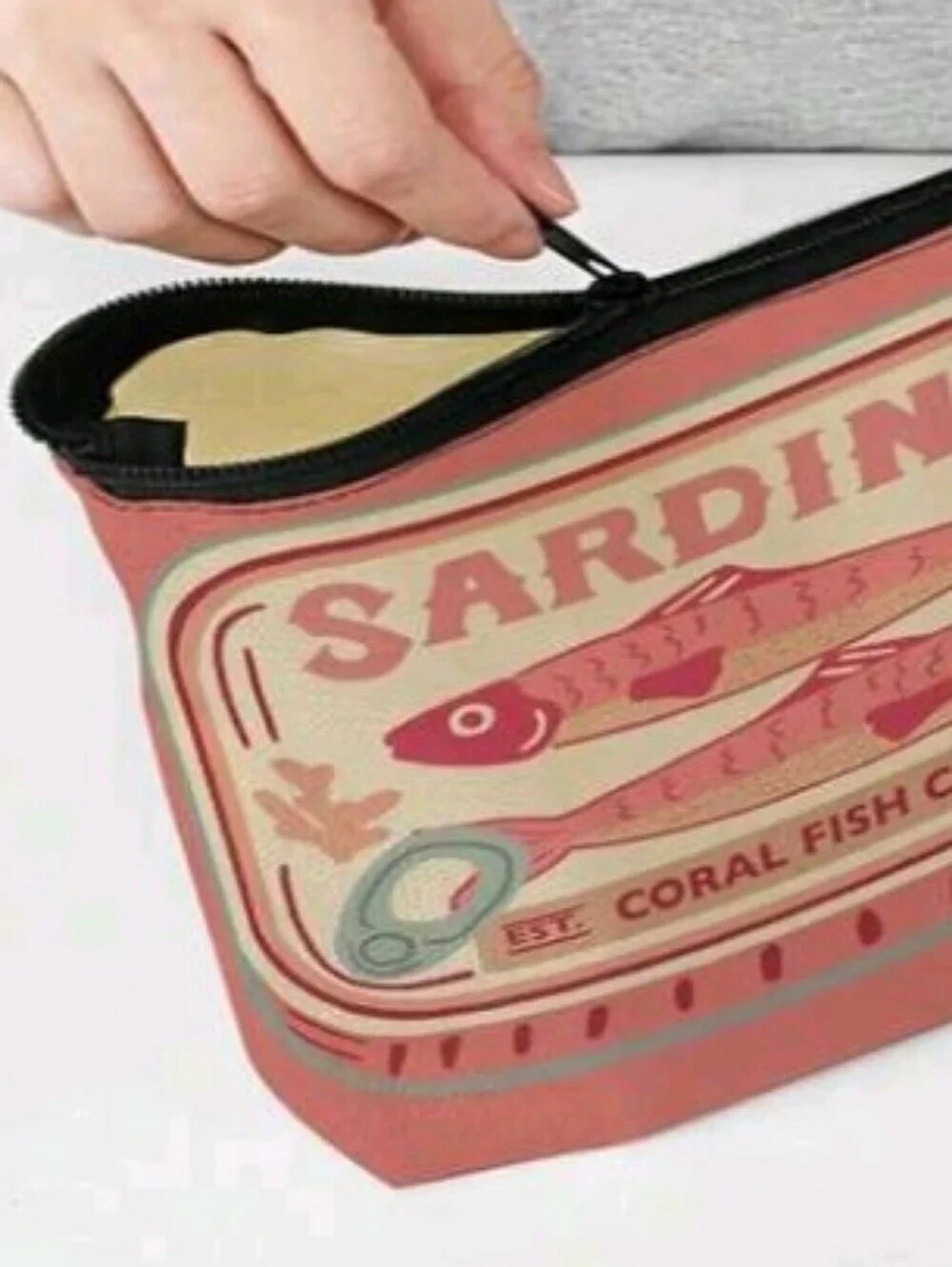 Coral Pink Sardines Cosmetic Zipper Pouch Purse
